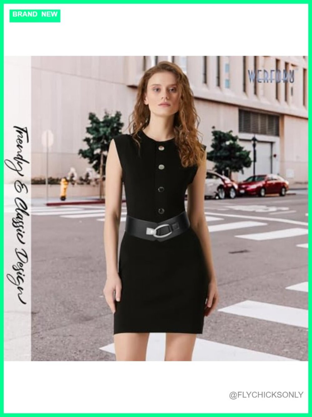Women's Wide Elastic Belt with Gold Buckle Faux Leather Thick Waistbelt - Picture 3 of 5